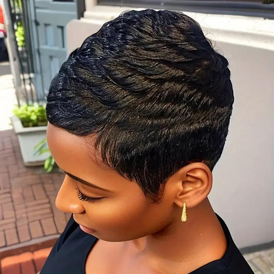 Perruque élégante et non toxique pour femme - Coupe elfique en cheveux brésiliens Remy véritables