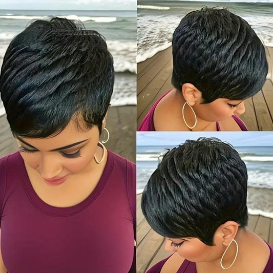 Perruque élégante et non toxique pour femme - Coupe elfique en cheveux brésiliens Remy véritables
