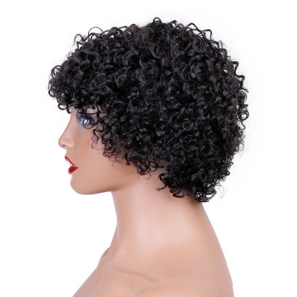 Perruque courte bouclée en cheveux naturels pour femme